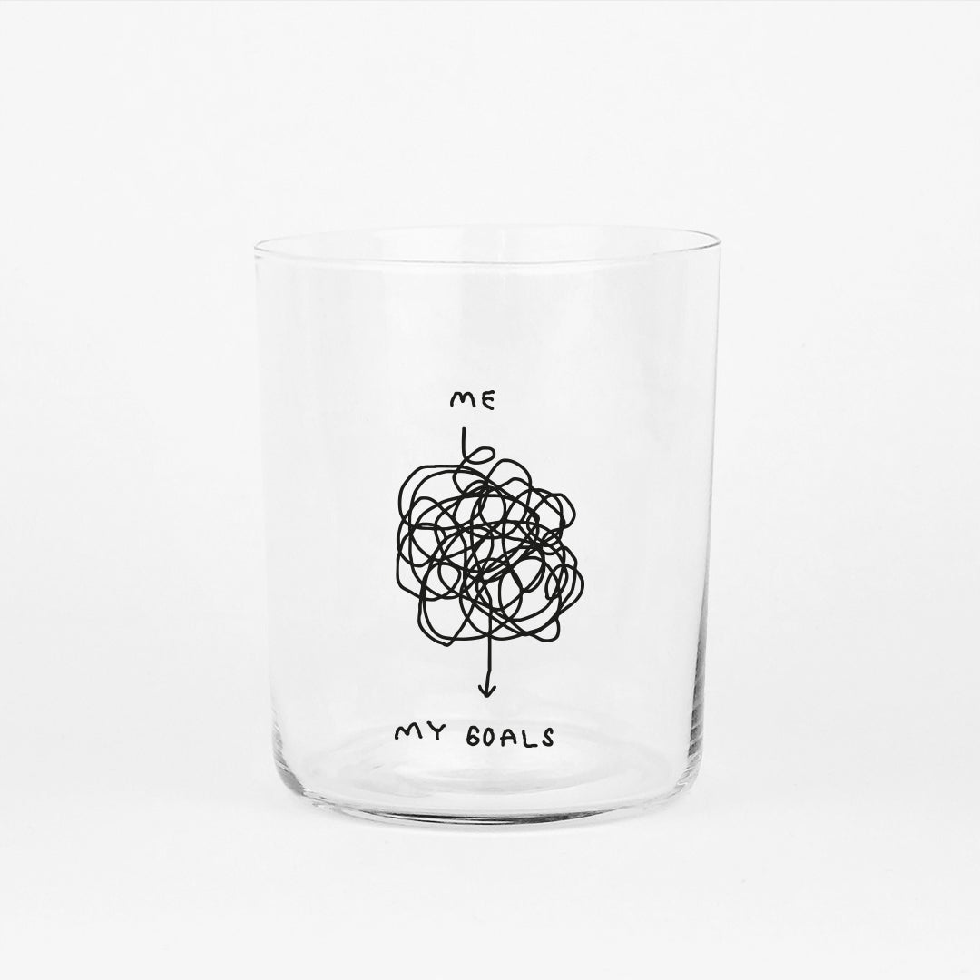 DESIGNER LARGE GLASS WITH MOTIVE ME AND MY GOALS
DESIGNER GLASSES WITH VERY THIN WALLS AND BLACK ONE COLORED ILLUSTRATION ON THE FRONT. ILLUSTRATION BY ARTIST, ILLUSTRATOR, CO-FOUNDER JOHANNA SCHWARZER.